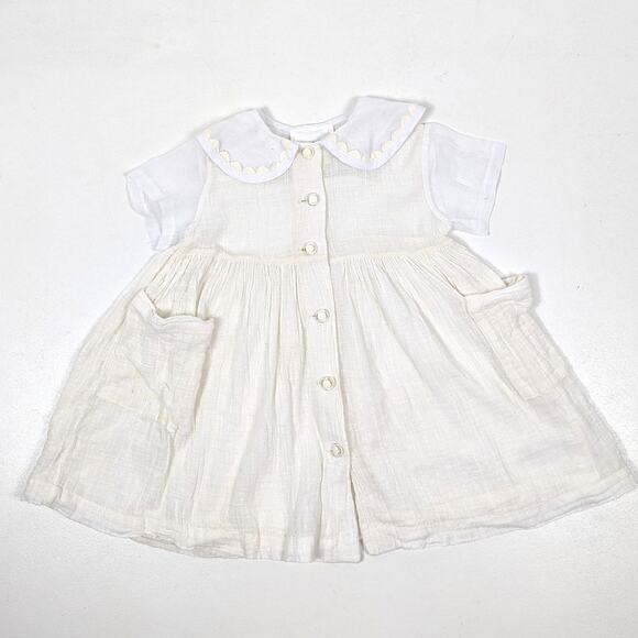 Vintage Bonnie Jean Dress Girls Size 2T Cream Gauze Button Down Lightweight - Picture 1 of 6